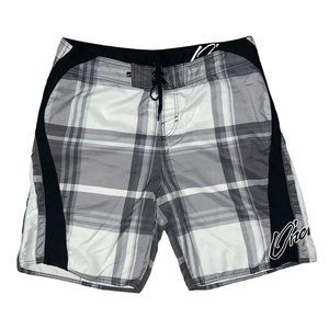 ONeill Board Shorts Mens 38 Checkered Check Pocket Embroidered Logo Swimwear